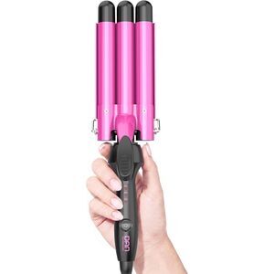 HOT PINK 3-Barrel Hair Crimper Waver Dual Voltage 3 Heat Settings Auto-Off